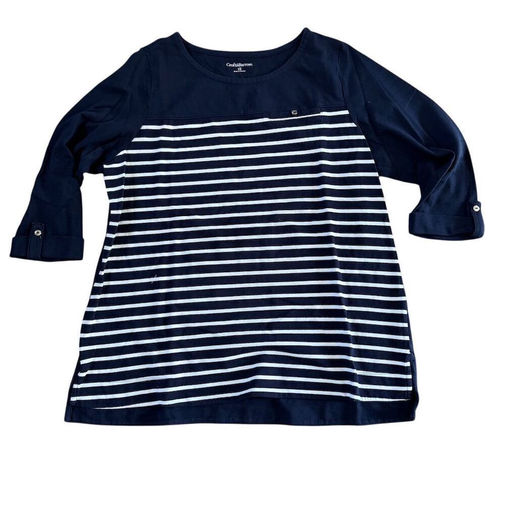 Croft & Barrow Striped 3/4 Sleeve Top Navy Blue Size 1X